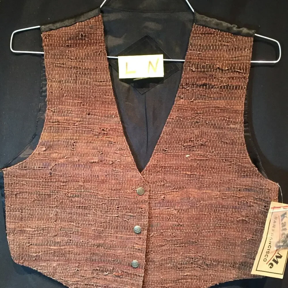 Katch Me Retro Biker NWT Cowboy Vintage Western Brown Suede Leather Vest L N - Picture 3 of 8